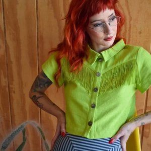 Lime Green Fringe Western Top FBC